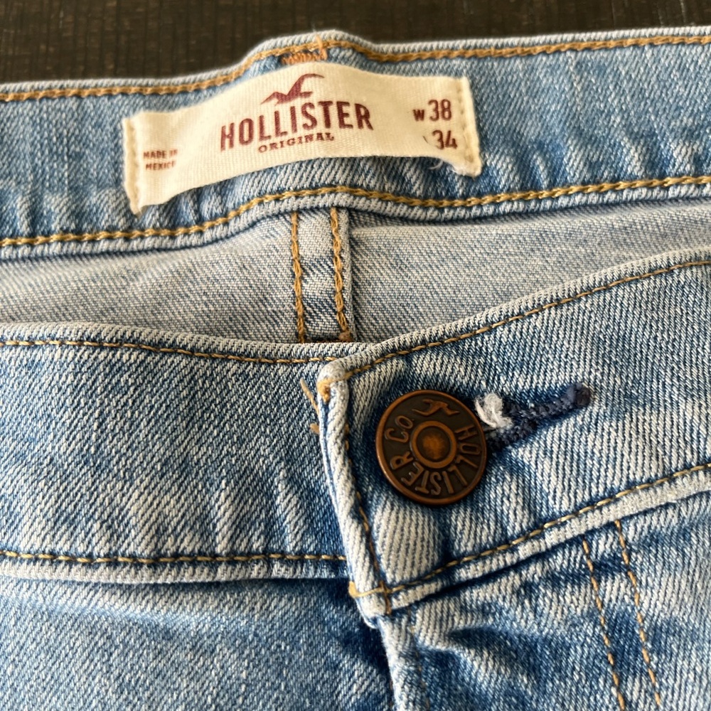Hollister Denim Jeans with Brown Leather Patch - Light Blue
